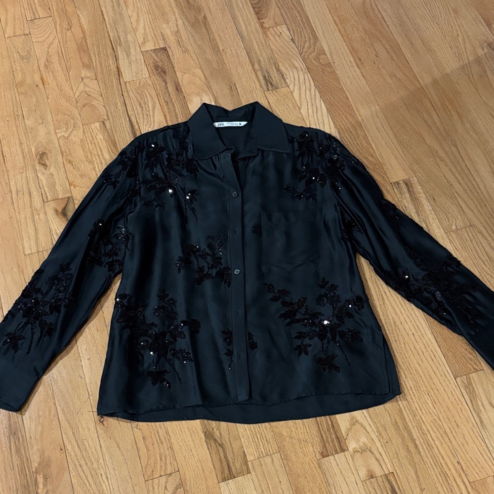 Zara Sequined Button Down Shirt - image 1